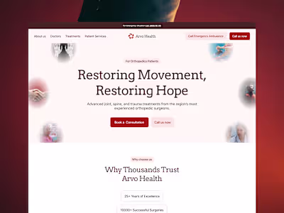 Arvo Health - An Orthopedics Hospital Landing Page Design
