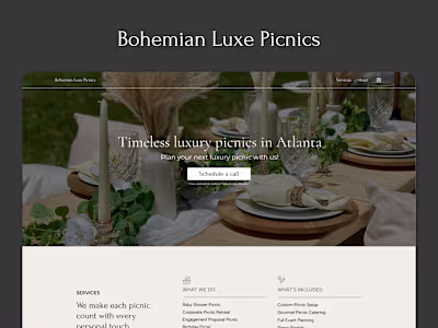 Bohemian Luxe Picnics Landing Page Design and Build
