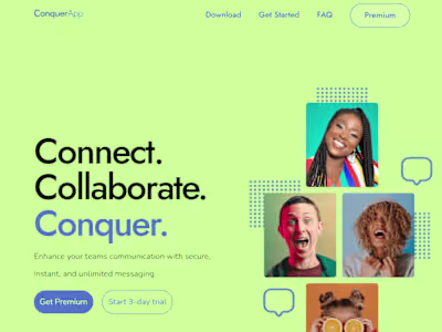 Conquer App - Team chat app portfolio project (Webflow)
