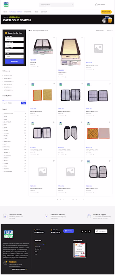 Car filters Product catalog Website - Filter Group