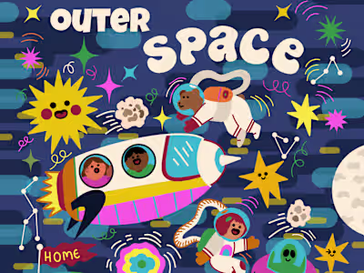Outer space children illustrations
