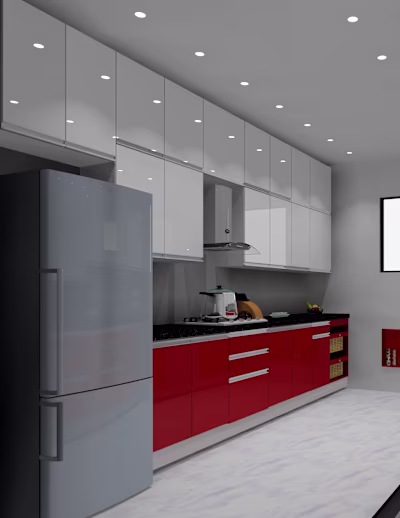 Bright Red Kitchen 3D Model