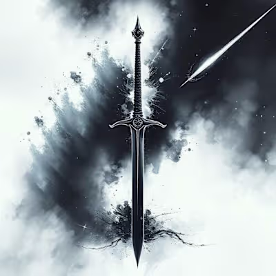 (Variation 2) Watercolored Dark Black Glitched Sword 