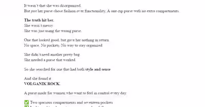 Ad Copy for VOLGANIK ROCK Purse