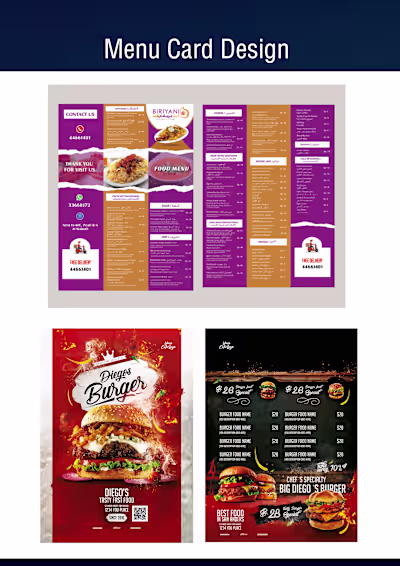 Food Menu designs for Some of my clients