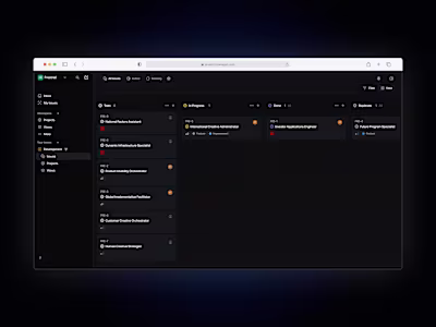 A sleek, dark-themed project management dashboard designed t...