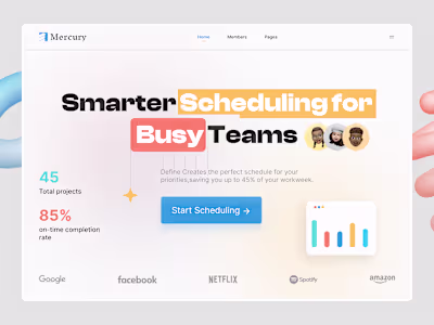 Mercury- Scheduling platform Web Header Concept