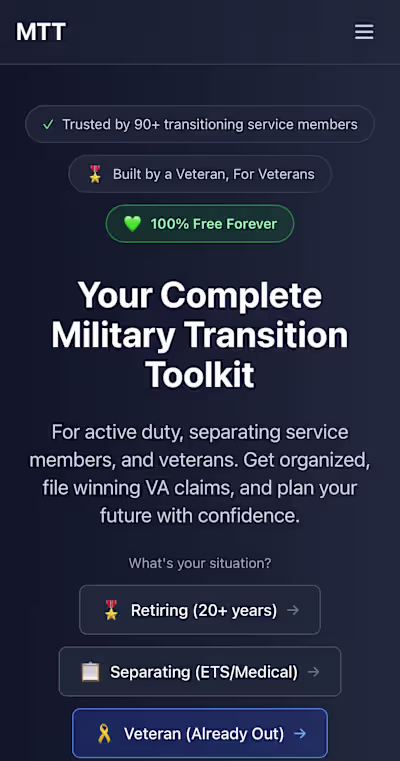 Military Transition Toolkit - full-stack SaaS app helping 10...