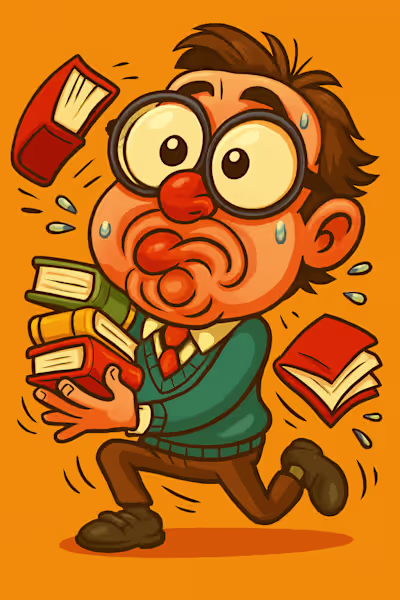 This caricature features a high-energy, comedic teacher char...