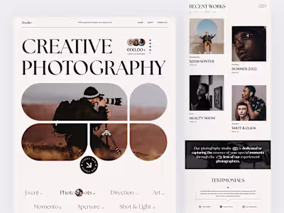 Photography Studio Website Design : Landing Page