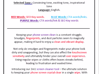 A clean email marketing copy for a phone screen clener.