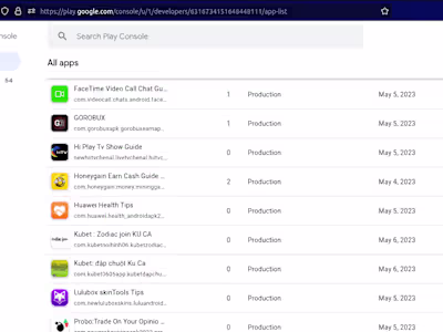 Published apps on play store