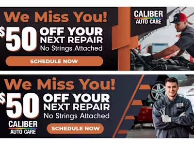 Website Banners | 2023 | Caliber Auto, Adobe CC, Illustrator 