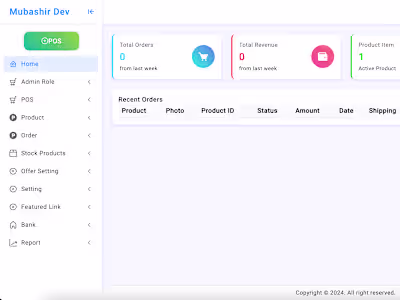 Admin Dashboard for Mubashir Dev POS System 