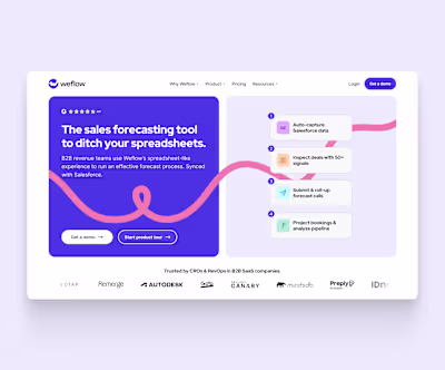 Hero design concept for a sales forecasting SaaS