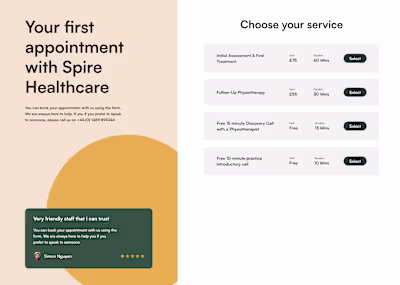 Spire Healthcare Booking Form Concept