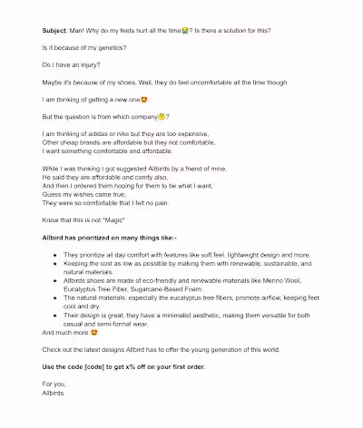 Cold email for Allbirds