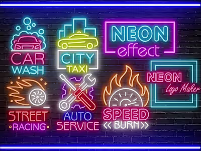create neon style party, adult, line art 3d logo design