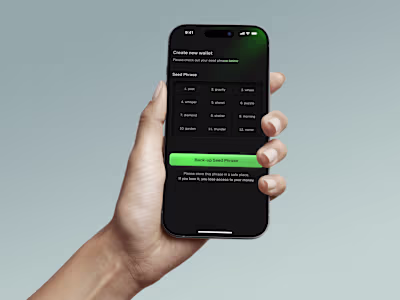 Frame 1, 2, 3: Back-Up your seed phrase. Using depth to desi...