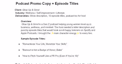 Podcast Promo Copy + Episode Titles