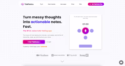 TalkNotes Tech Startup Landing Page 