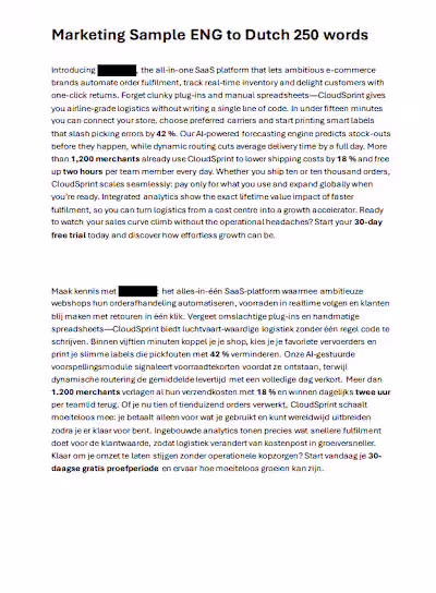 Marketing Sample ENG to Dutch 250 words