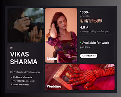 Photographer portfolio website Bento Grid UI