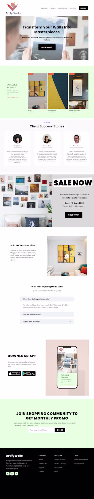 Artify's curated wall art website template