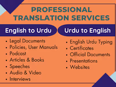 I will do English to Urdu and Urdu to English Translation