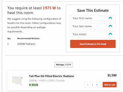 Custom product calculator & CRM integration