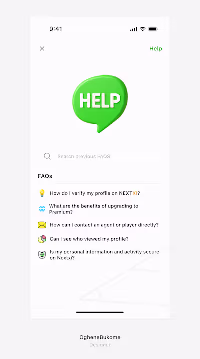Help and FAQs screen for