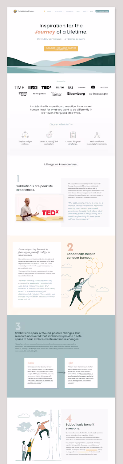 The Sabbatical Project — Website Design | WordPress + Elementor