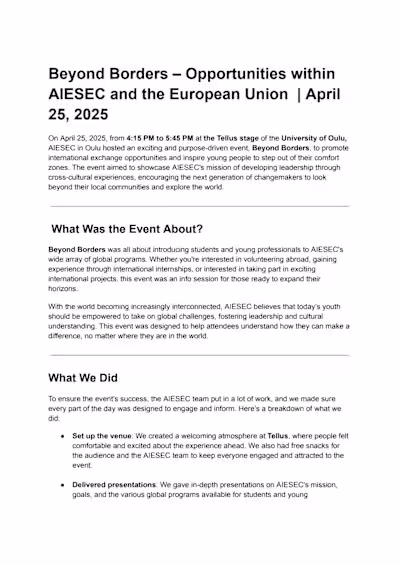 Beyond Borders: Promoting International Exchange with AIESEC