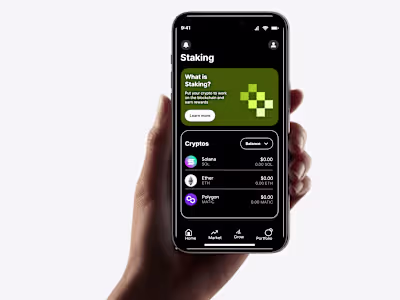 Homepage of a crypto trading app