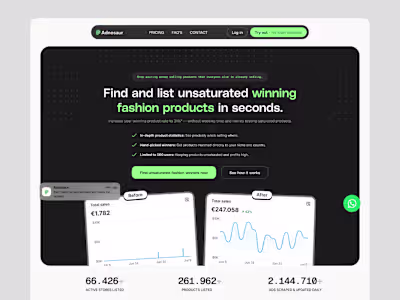 Ecommerce spy tool landing page design