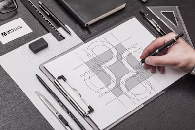 The logo design process began with conceptual exploration, w...