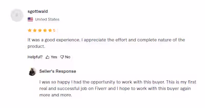 My first 5 star review on Fiverr