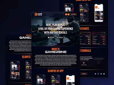 Game Zone App - Games Rental Mobile App Landing Page Design