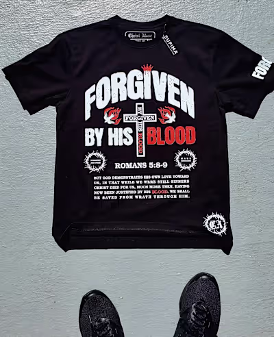 Forgiven By His blood Christian T Shirt And Matching Shorts