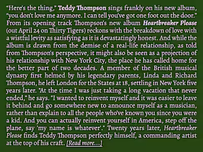 Artist Bio: Teddy Thompson - Heartbreaker Please (2020)