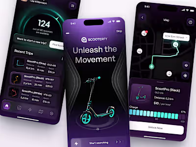 Futuristic E-Scooter Rental App Design