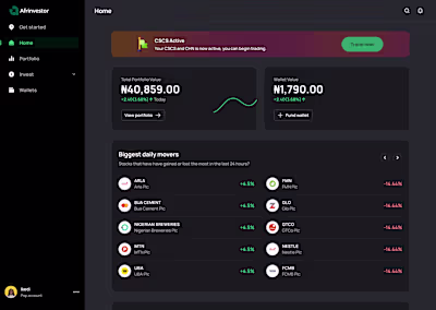 Afrinvestor fintech web dashboard