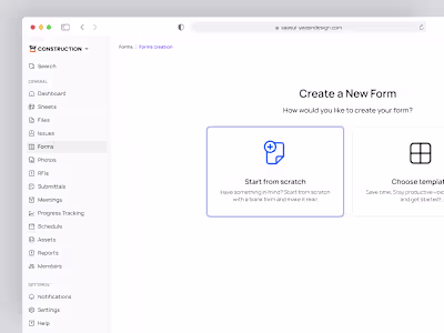 Form Create UI – Construction Management SaaS Web App