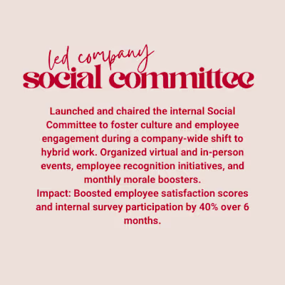 Led Social Committee to Improve Employee Morale