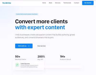 High Converting Landing Page Design for a Content Writer