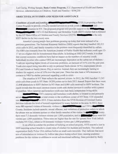 Writing Sample 1 - Grant Application