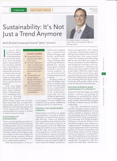 Column on Sustainability, "East Coast Watch"