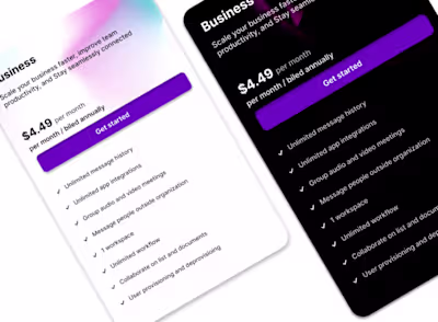 Dual-theme pricing card component built