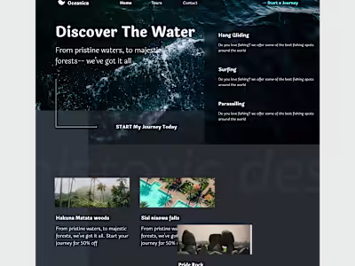 A landing page for a vacation based website