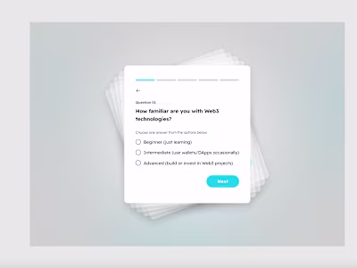 Web3 Card based questionnaire with animated